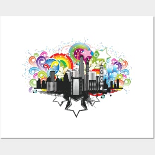 Rainbow city- colourfull city Posters and Art